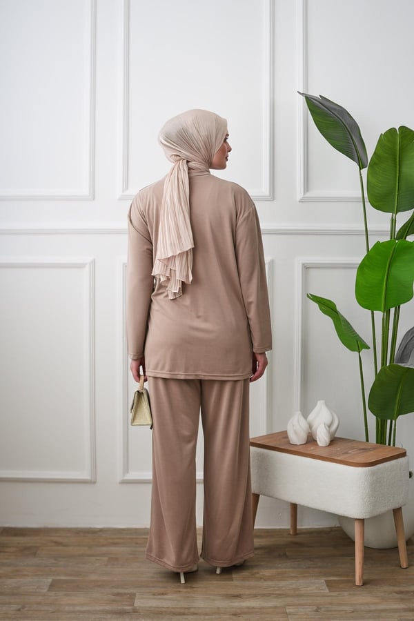 Yandan Bağlamalı Tunik Pantolon Takım - Vizon kadın giyim ürün görseli Arzestore