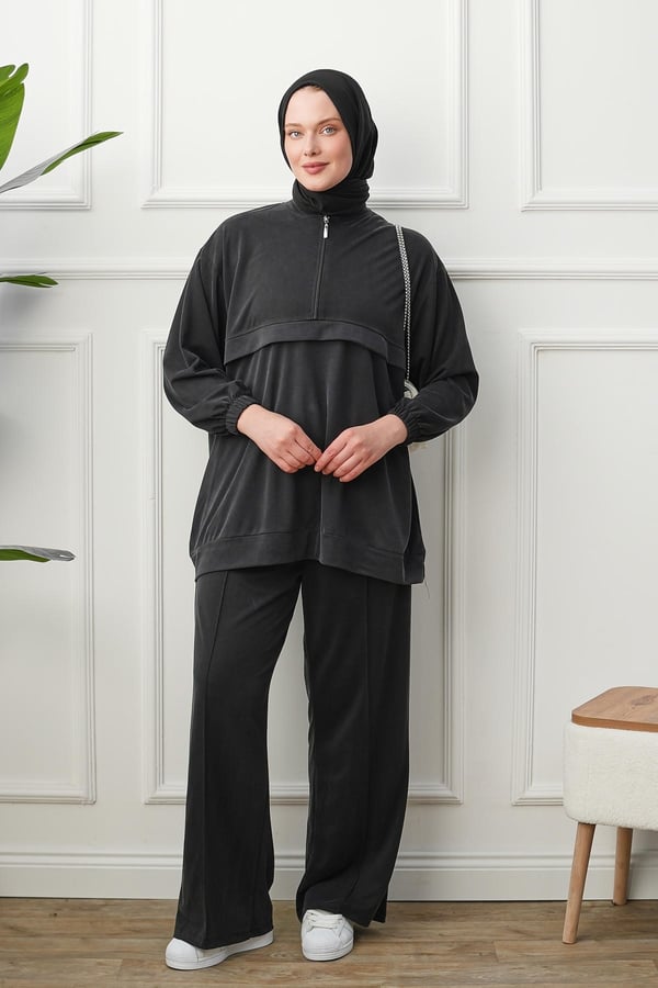 Yarım Fermuarlı Pantolon Takım - Siyah kadın giyim ürün görseli Arzestore
