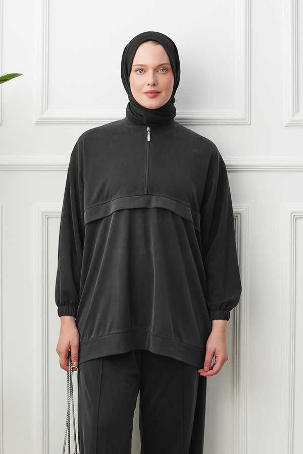Yarım Fermuarlı Pantolon Takım - Siyah kadın giyim ürün görseli Arzestore