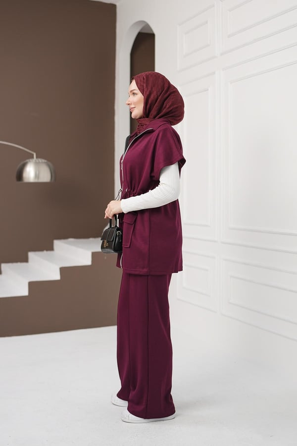 Yelekli Cepli Pantolon Takım - Bordo kadın giyim ürün görseli Arzestore