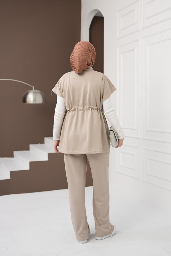 Yelekli Cepli Pantolon Takım - Krem kadın giyim ürün görseli Arzestore