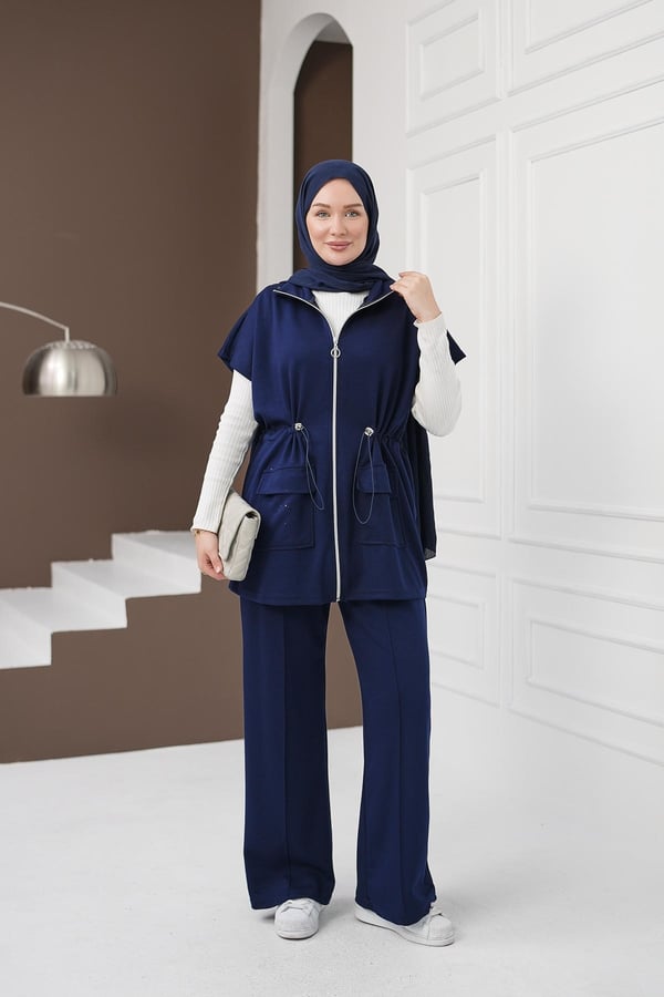 Yelekli Cepli Pantolon Takım - Lacivert kadın giyim ürün görseli Arzestore