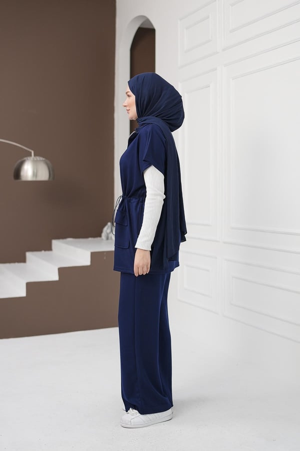 Yelekli Cepli Pantolon Takım - Lacivert kadın giyim ürün görseli Arzestore