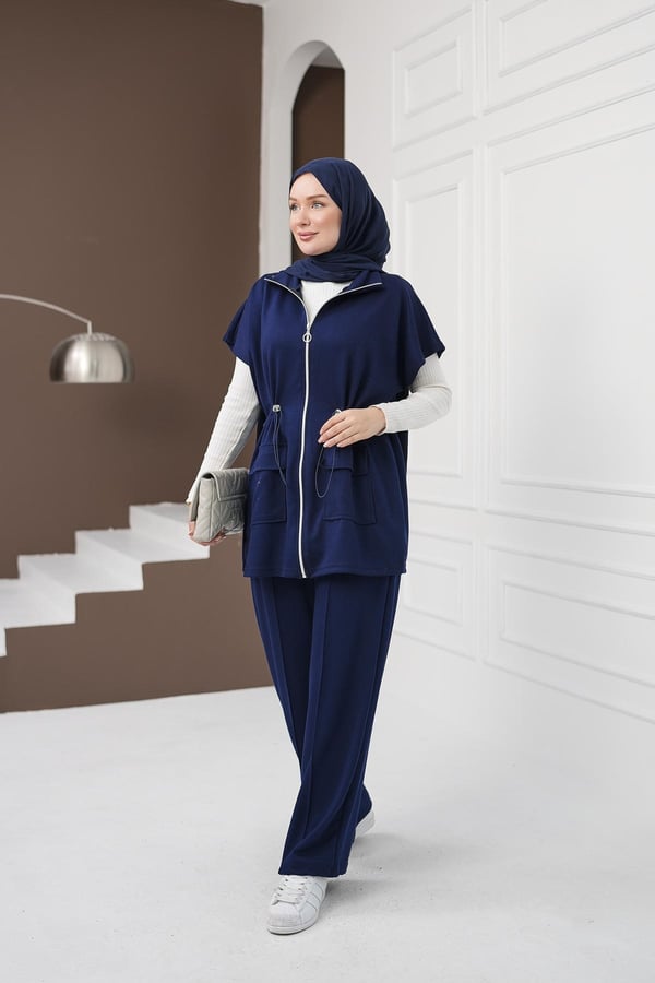 Yelekli Cepli Pantolon Takım - Lacivert kadın giyim ürün görseli Arzestore