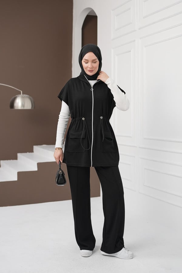 Yelekli Cepli Pantolon Takım - Siyah kadın giyim ürün görseli Arzestore