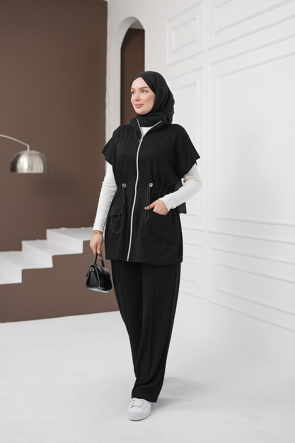 Yelekli Cepli Pantolon Takım - Siyah kadın giyim ürün görseli Arzestore