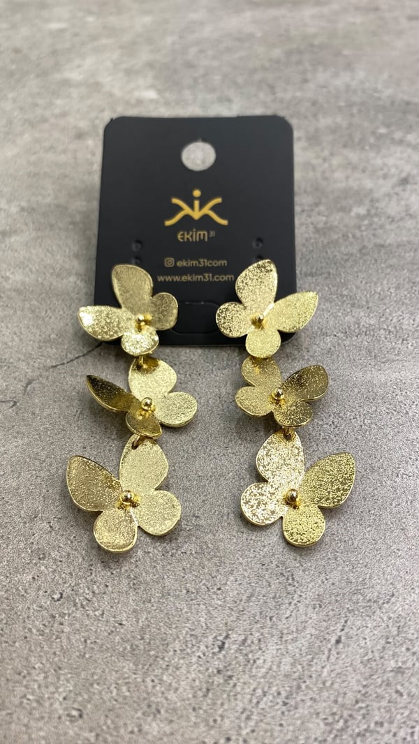 3lü Gold Kelebek Küpe