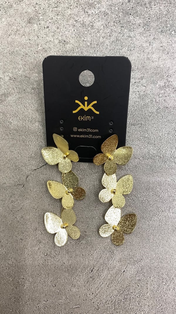 3lü Gold Kelebek Küpe