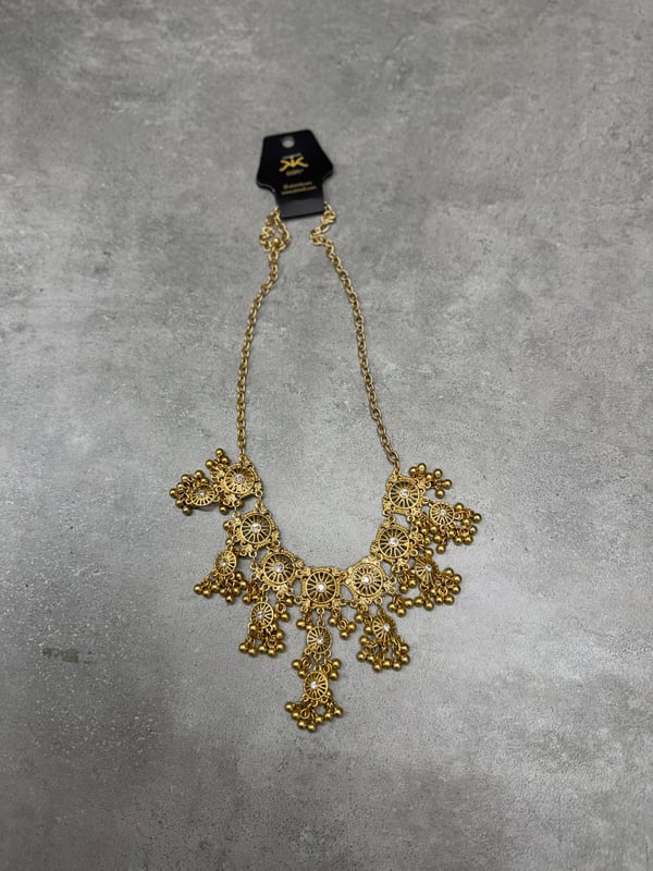 Antik Gold Kaplama Beyaz Taşlı Kolye