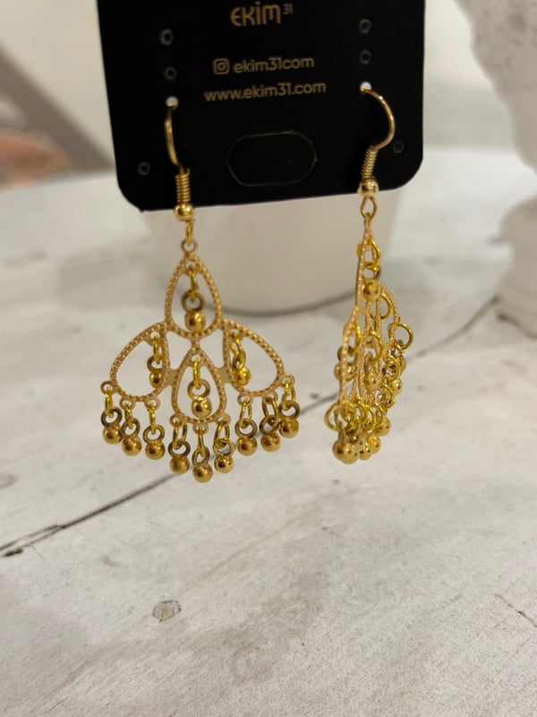 Antik Gold Kaplama Damla Boncuk Küpe