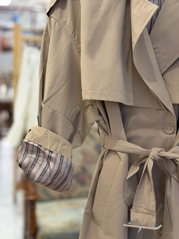 Astarı Çizgili Oversize Trenç