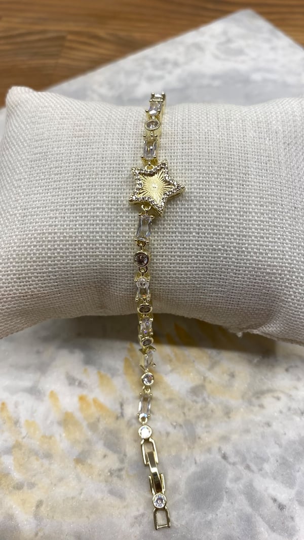 Baget Taşlı Yıldız Gold Bileklik 