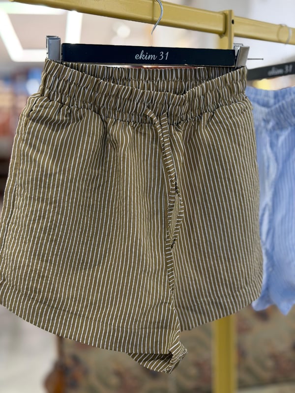 Beli Lastikli Çizgili Şort