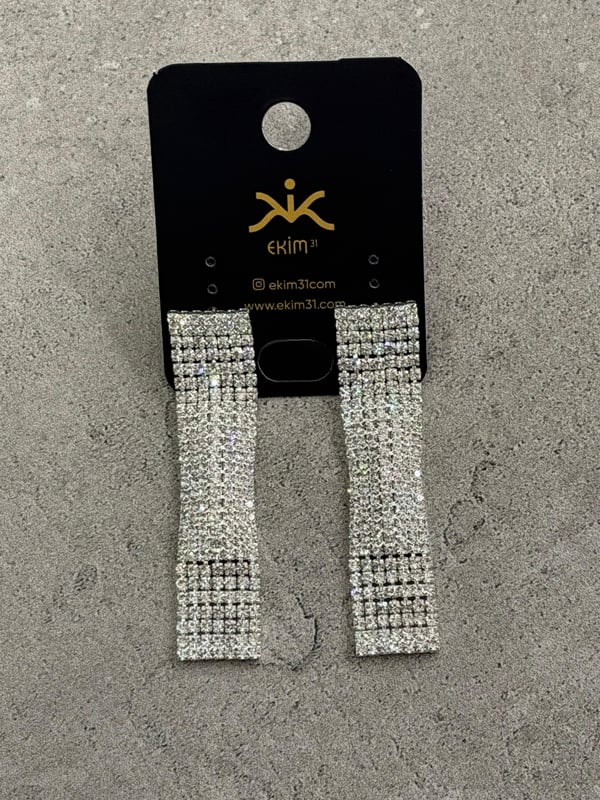 Dikdörtgen Sallantılı Zircon Taş Küpe