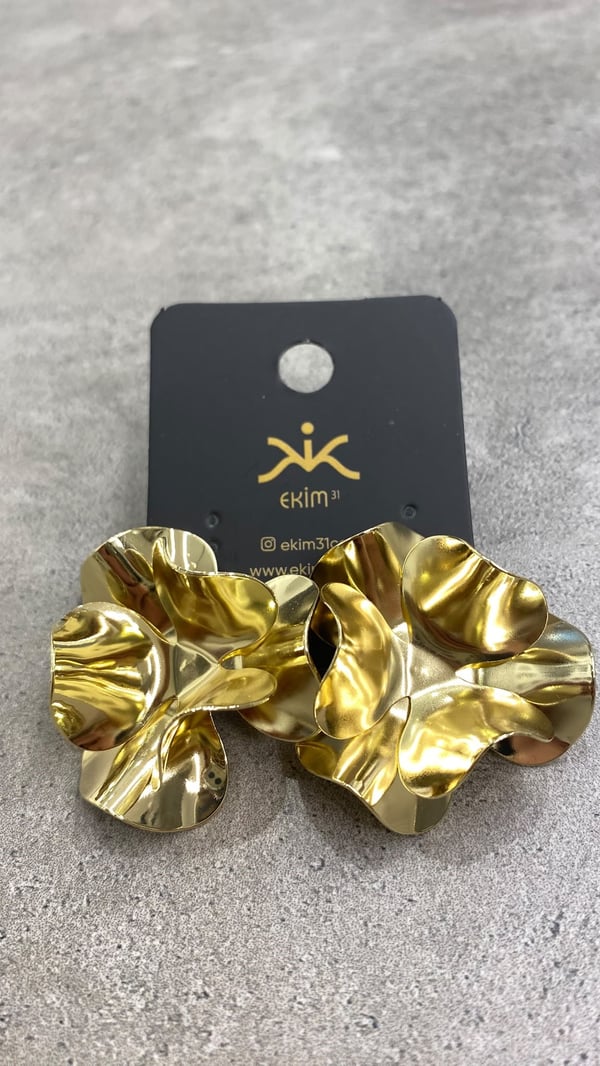 Gold Soyut Çiçek Küpe