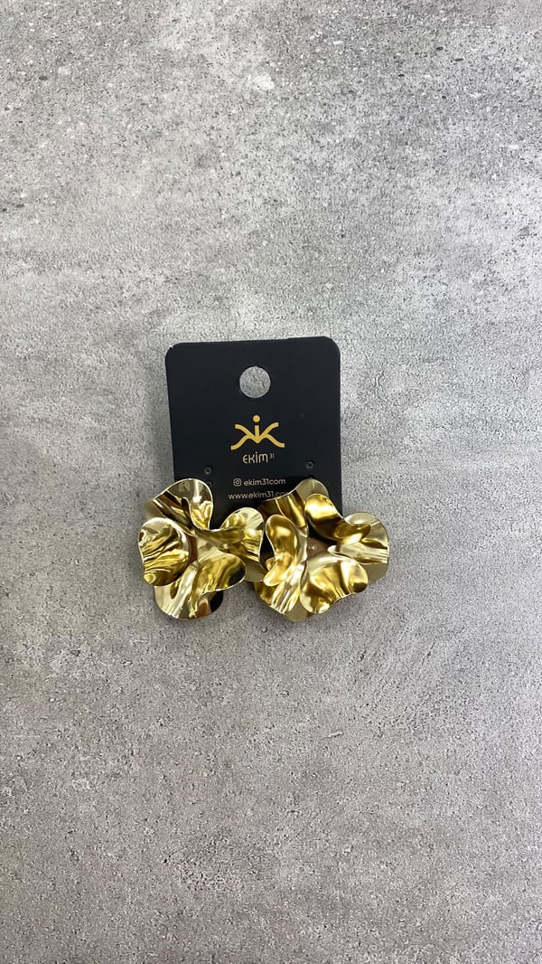 Gold Soyut Çiçek Küpe