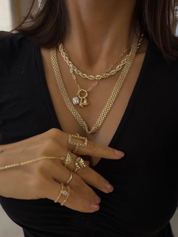 Hasır Desen Gold Kolye
