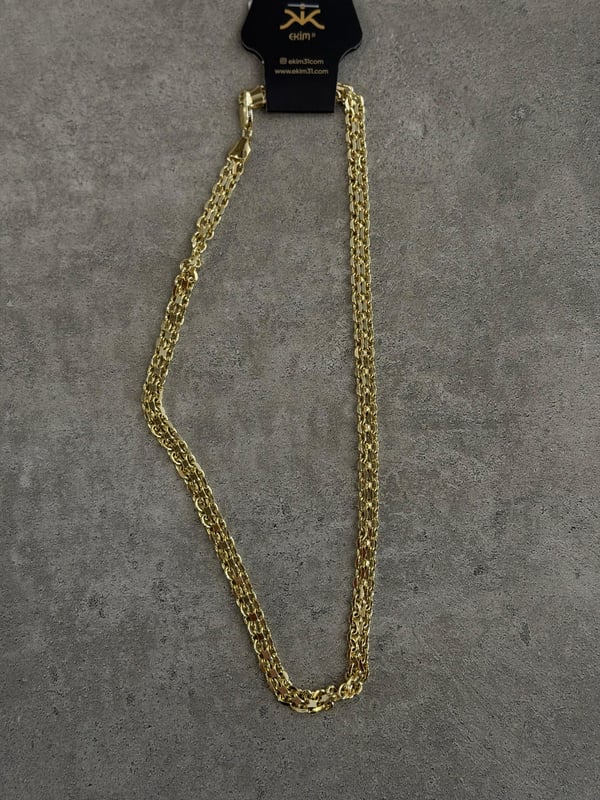 Kalın Zincir Geçmeli Gold Kolye