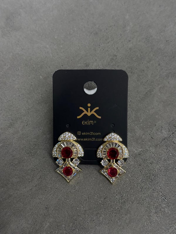 Kırmızı Taşlı Zirkon Gold Küpe 