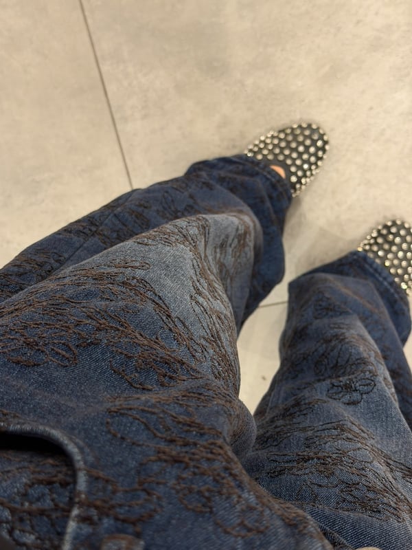 Lacivert Çiçekli Jean Pantalon