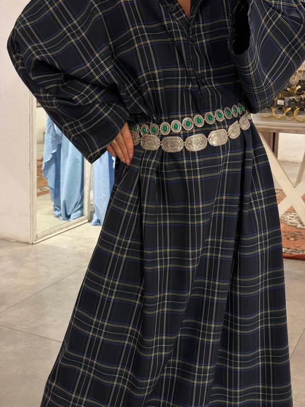 Lacivert Ekose Yakalı Elbise