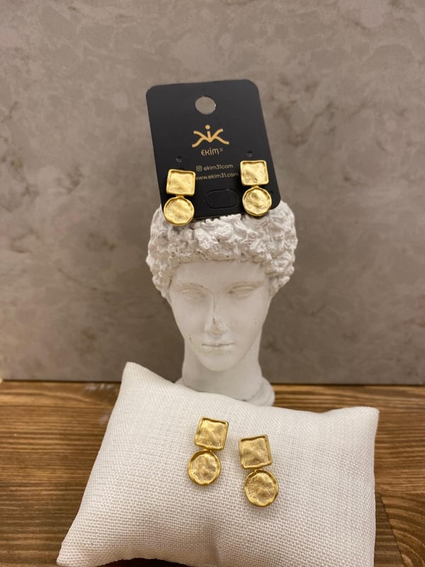 Mat Gold Kaplama Kare Daire Küpe