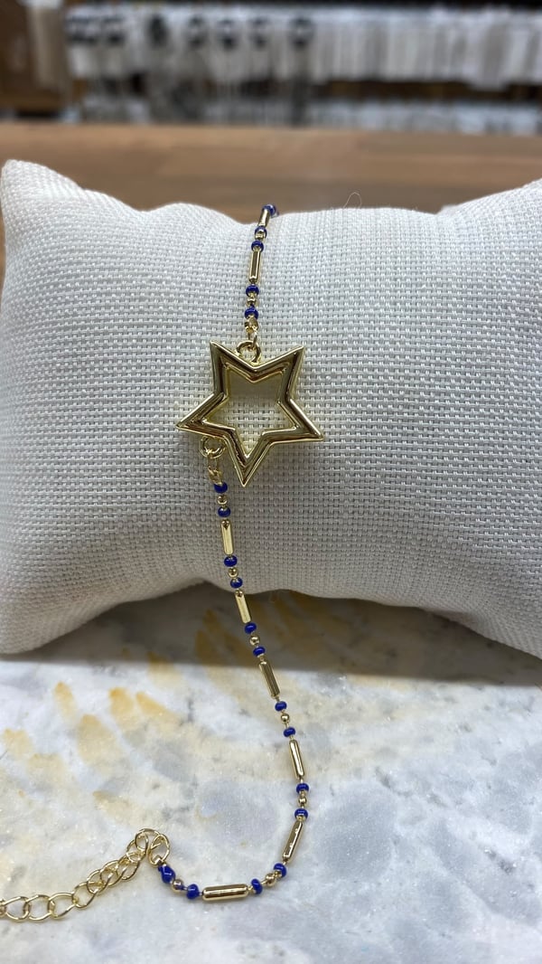 Mavi Boncuklu Gold Yıldız Bileklik