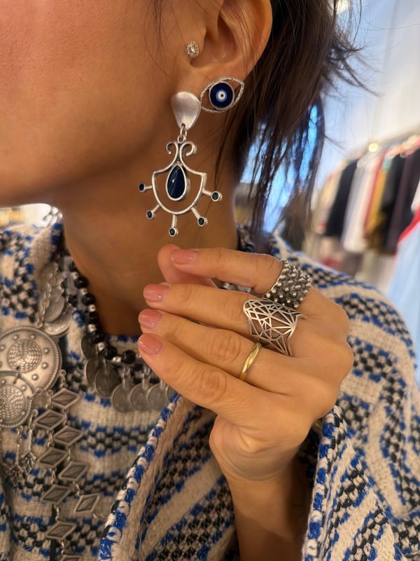 Mavi Damla Model Sallantılı Bohem Küpe