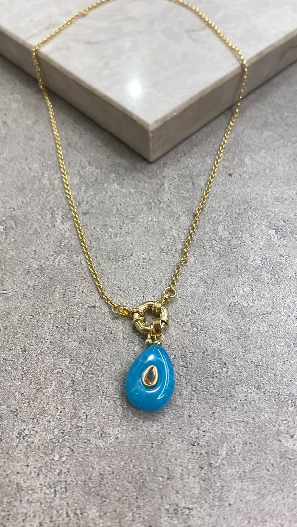 Mavi Damla Taş Gold Kolye