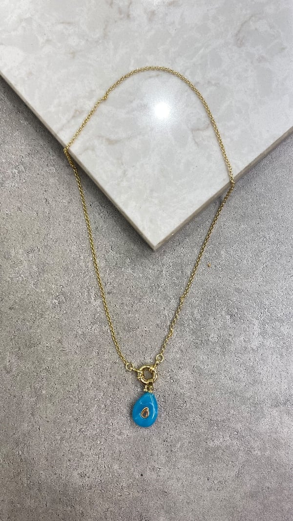 Mavi Damla Taş Gold Kolye