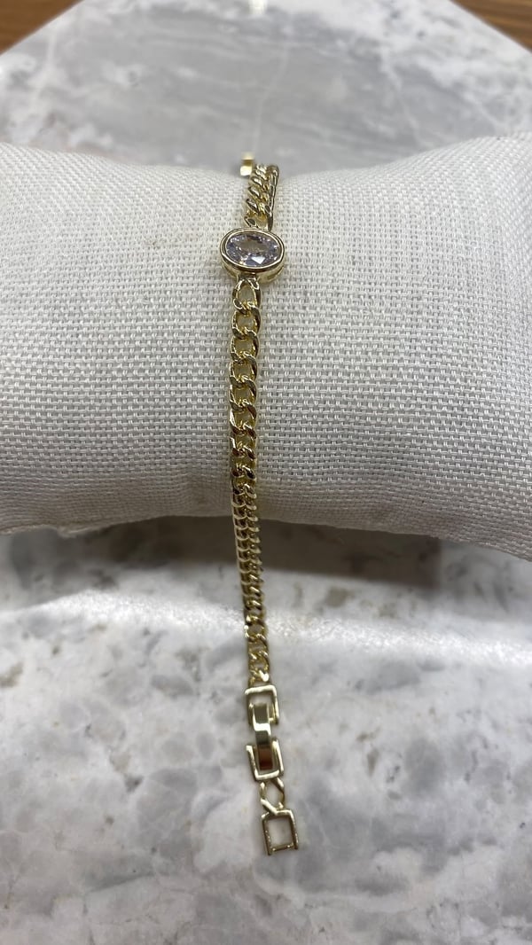 Oval Taşlı Gold Zincir Bileklik