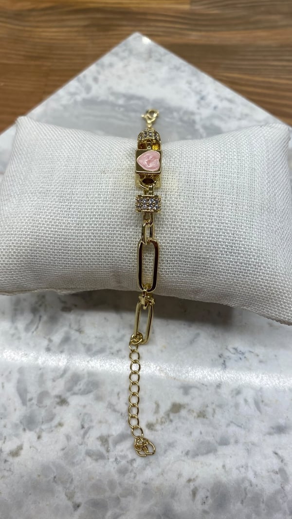 Pembe Kalp Gold Bileklik