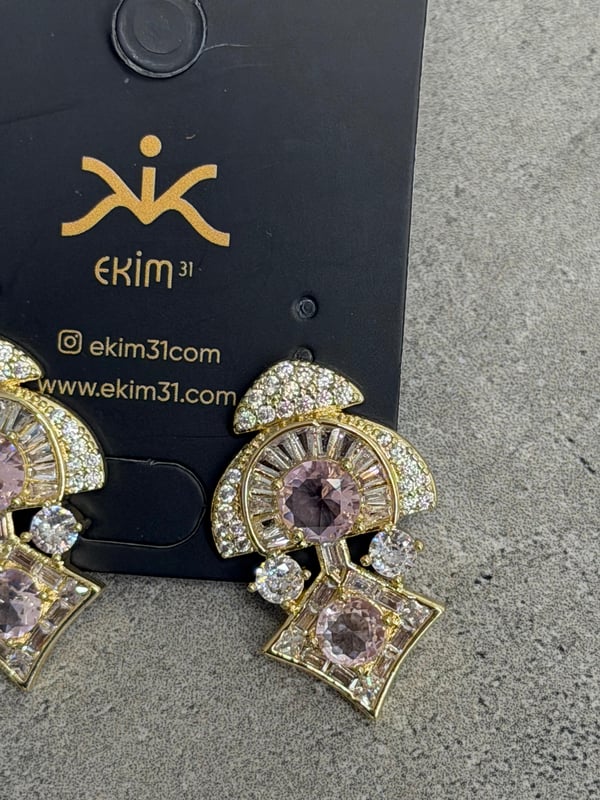 Pembe Taşlı Zirkon Gold Küpe