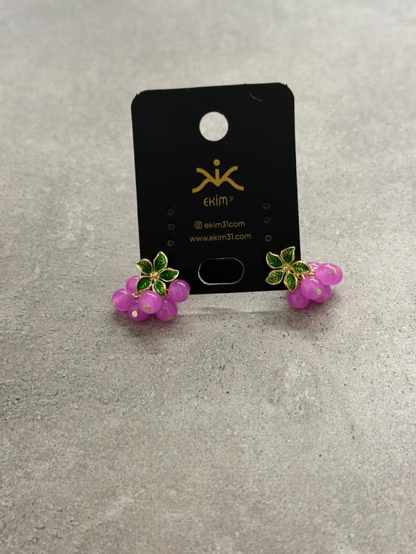 Pembe Üzüm Salkımı Küpe