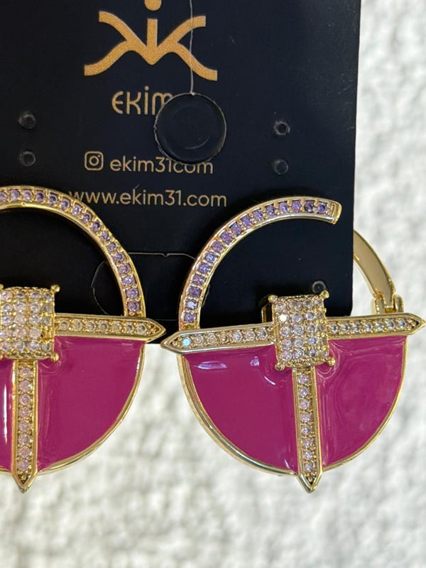 Pembe Yarım Daire Gold Küpe 
