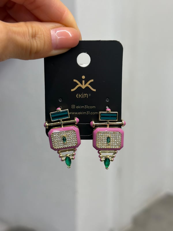 Pembe Zümrüt Gold Küpe 