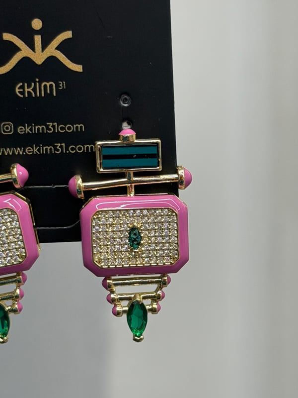 Pembe Zümrüt Gold Küpe 