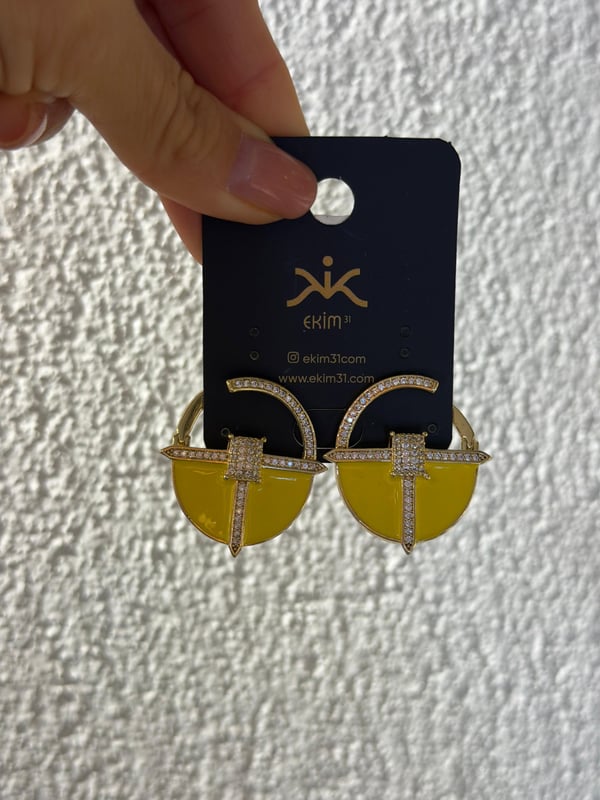 Sarı Yarım Daire Gold Küpe 