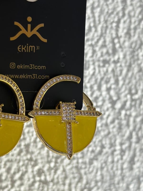 Sarı Yarım Daire Gold Küpe 