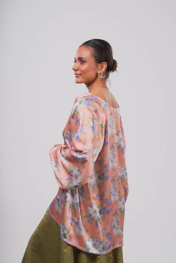 Şeftali Rüzgarı | Mor Çiçek Oversize Model Gömlek