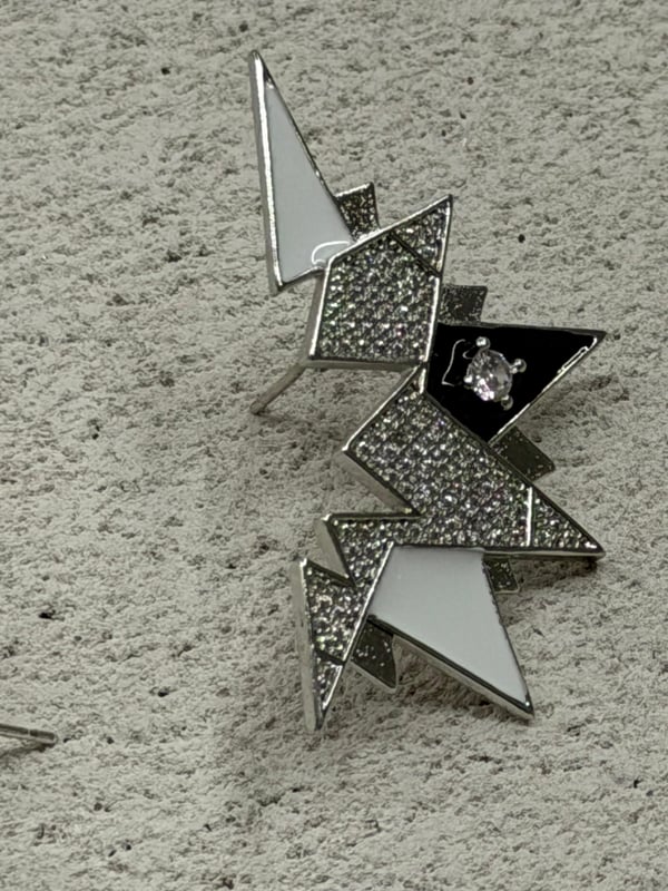 Siyah Beyaz Zigzag Küpe Silver