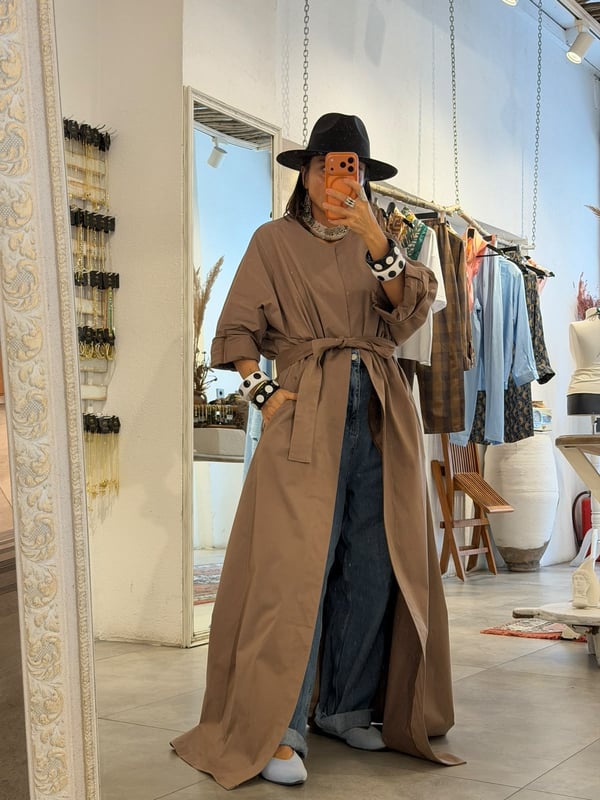 Sütlü Kahve Kanvas Kumaş Trench