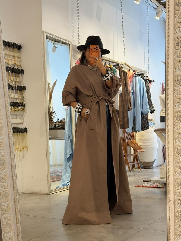 Sütlü Kahve Kanvas Kumaş Trench