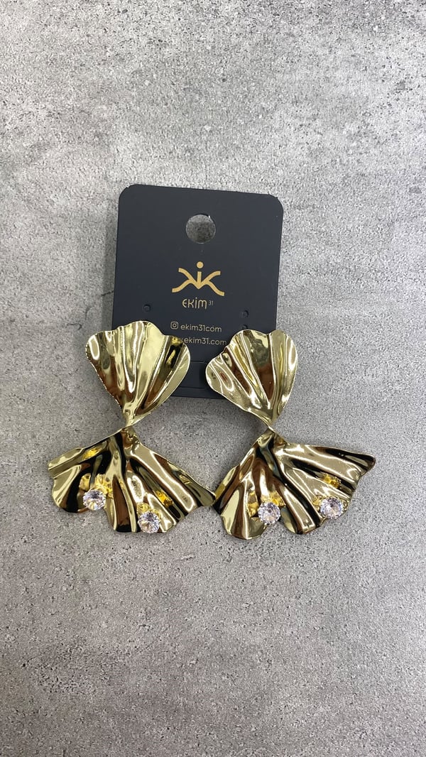Taş Detaylı Gold Küpe 