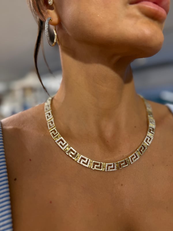 Taşlı Gold Zikzak Kolye 