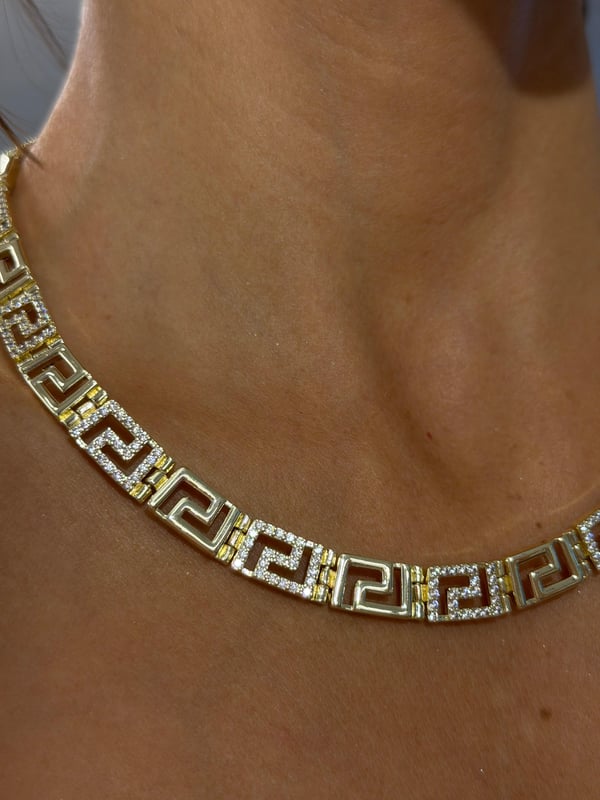 Taşlı Gold Zikzak Kolye 