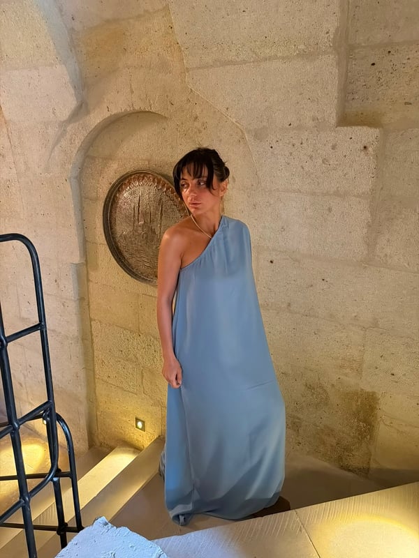 Tek Omuz Oversize Açık Mavi Elbise