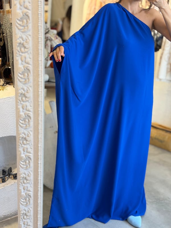Tek Omuz Oversize Saks Mavisi Elbise