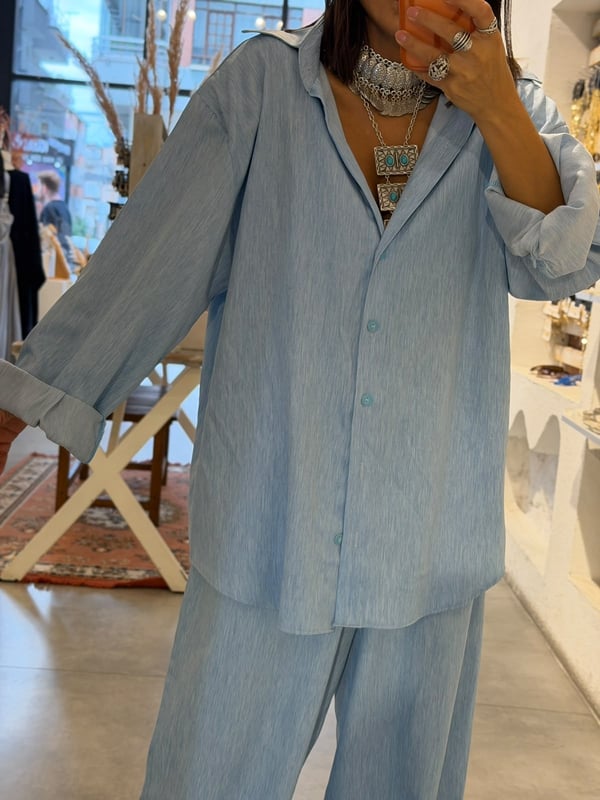 Tencel Jean Oversize Vatkalı Gömlek 
