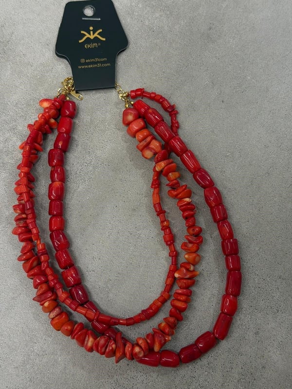 Üçlü Doğaltaş Mercan Kolye